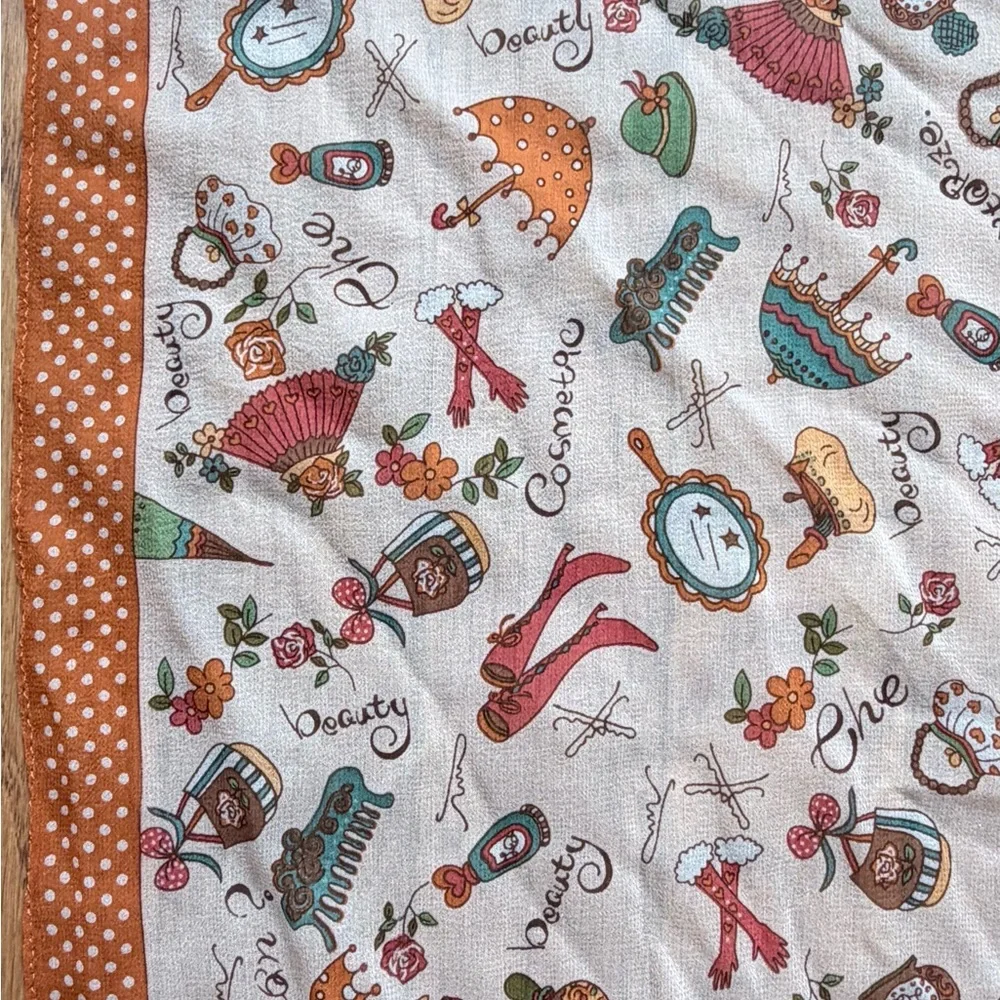 Orange Polka Dot and more print silk Scarf.